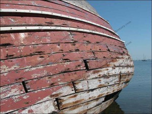 A wooden hull slowly rots near Roa Island A wooden hull slowly rots near Roa Island